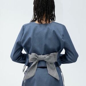 Rightful Owner Handmade Denim Bow Bolero Large L